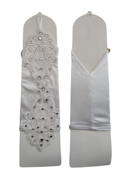 Elegant White Bridal Fingerless Spandex Gloves with Lace Insert