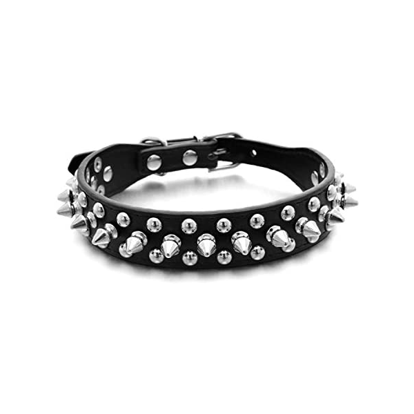 Spiked 3 Rows Rivet Pet Collar Studded Adjustable Leather