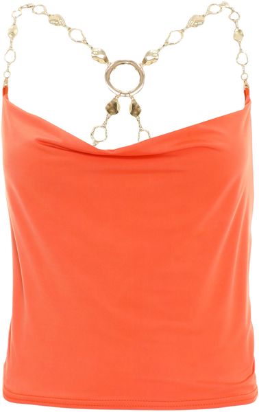 Quiz - Ladies Orange Cowl Neck Chain Crop Top