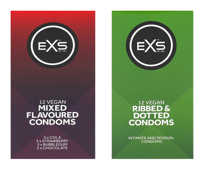 EXS Taste Sensation Pack: Mixed Flavoured, Ribbed &amp; Dotted Condoms - 2 x 12