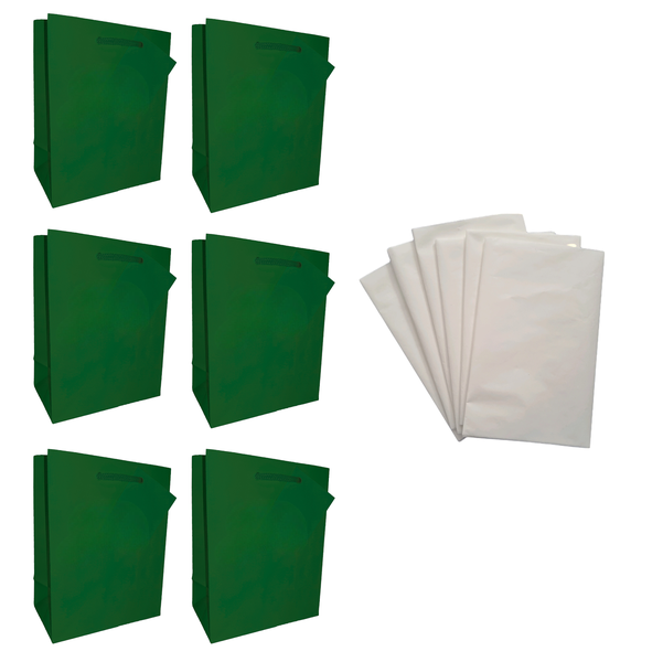 Hunters Green Gift Bag &amp; Tissue Paper Set - 6 Bags