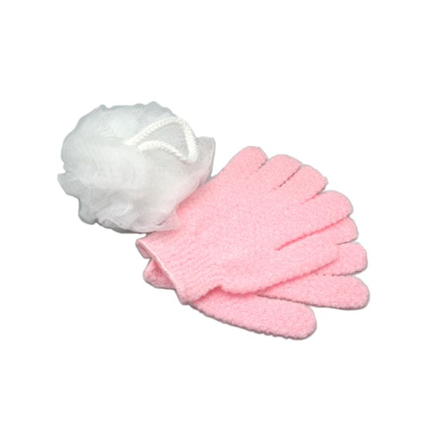 Exfoliating Glove Pink &amp; Body Sponge White Set