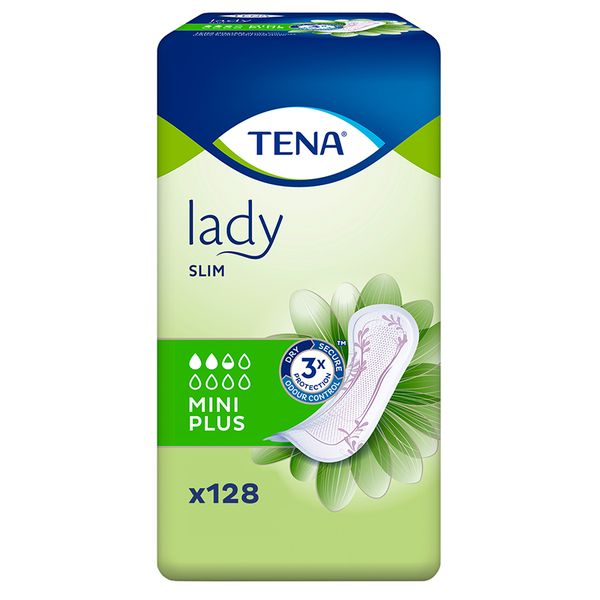 TENA Lady Slim Mini Plus Incontinence Pads. Individually Wrapped 128