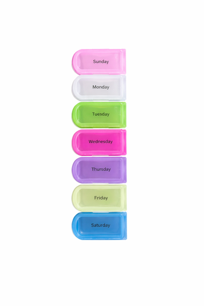 Weekly Pill Organiser - Portable Colour-Coded Medication Storage Box