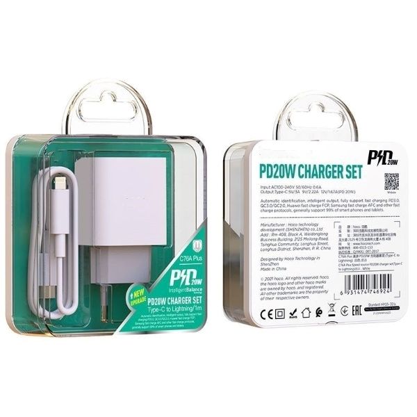 C76A Plus Fast iPhone Charger with Type C To Lightning Cable. BT