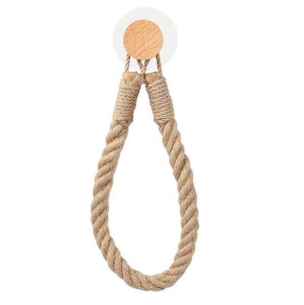 Rustic Wooden Hemp Rope Wall-Mounted Tissue Roll and Towel Rack Holder