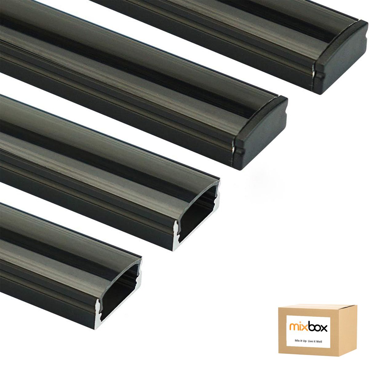 Mix Box 4 Pack 1.5m Aluminum LED U Channel Strip Cover – Black