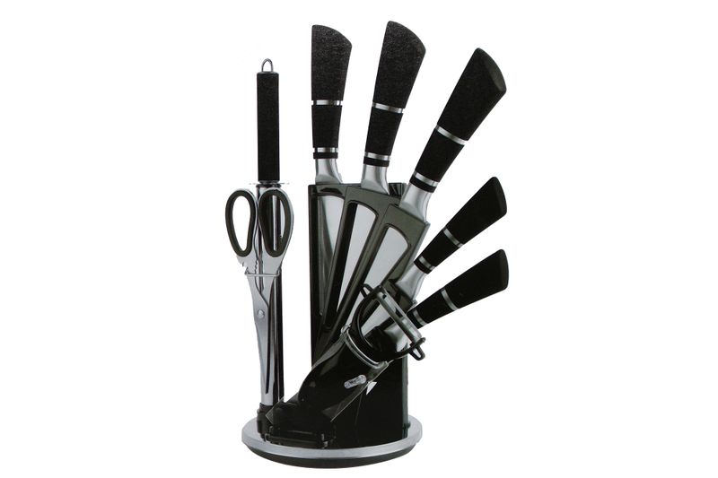 Delicate Touch 9 Piece Stainless Steel Kitchen Knife Set &amp; Rotating Stand