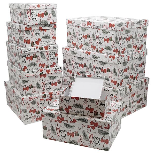Bufftee Merry Christmas Gift Box Set of 10 Boxes - White Box Xmas Words