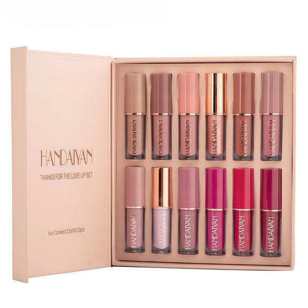 12 Color Matte &amp; Glossy Liquid Lipstick Set, Book Style Makeup Kit