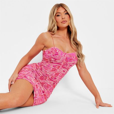 I Saw It First Ladies Pink Paisley Printed Mesh Ruched Cami Mini Dress Shop Today. Get it Tomorrow takealot