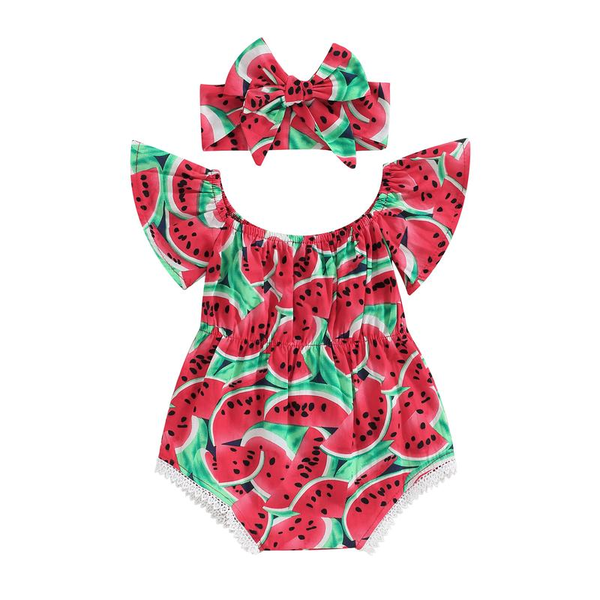 Baby Girl's Ruffled Bodysuit With Headband