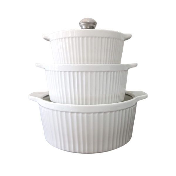 3Pcs Ceramic Serving Bowls Set with Glass Lid