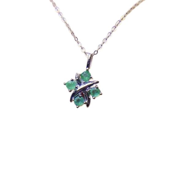 Lucky Four Leaf Clover Emerald Pendant Fresh Sterling Silver