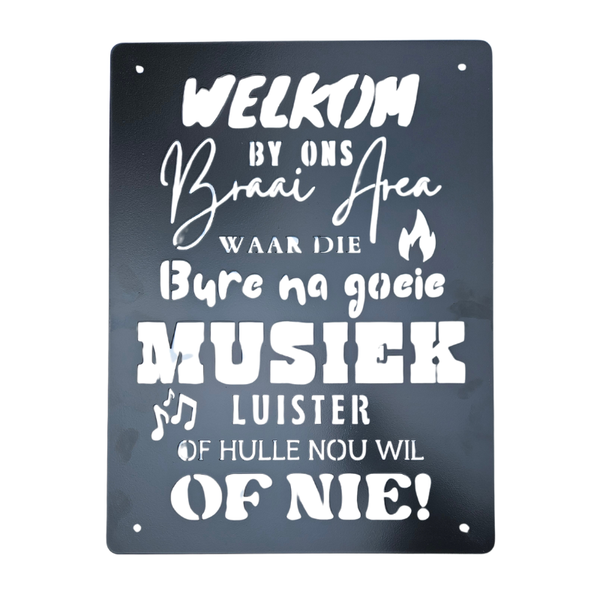 Black Braai Area Steel Decor Wall Art - Welkom by ons braai area 50x38cm