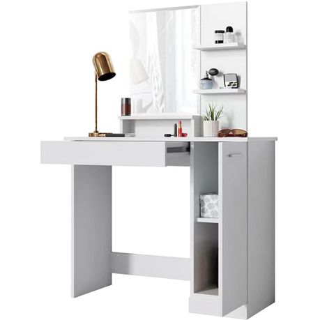 Dressing Table with Mirror Makeup Vanity Desk Cabinet Drawer 3 Shelves Image