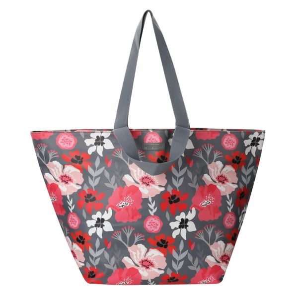 SoGood-Candy - Beach Tote Bag - Grey and Pink Retro Floral