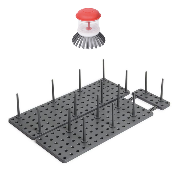Adjustable Kitchen Drawer Organiser with Self Dispensing Soap Scrubber