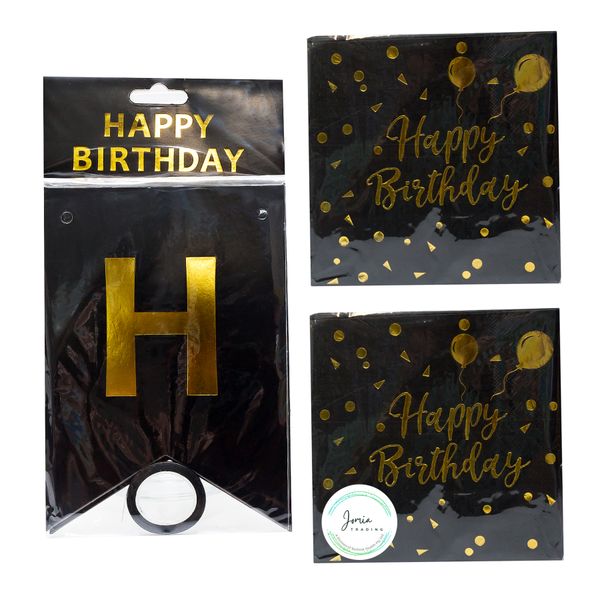 Happy Birthday Banner &amp; Serviettes