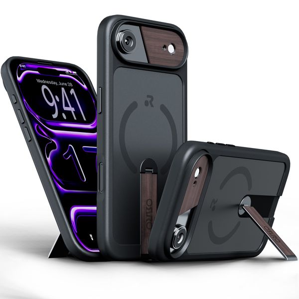 ORRO Orbit Black Case for iPhone Air-MagSafe Compatible,360 Metal Kickstand