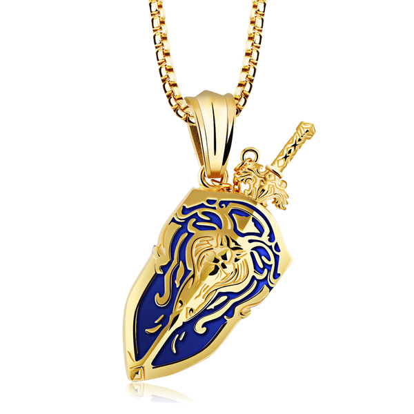 Male Gold with Blue Sword and Shield Necklace