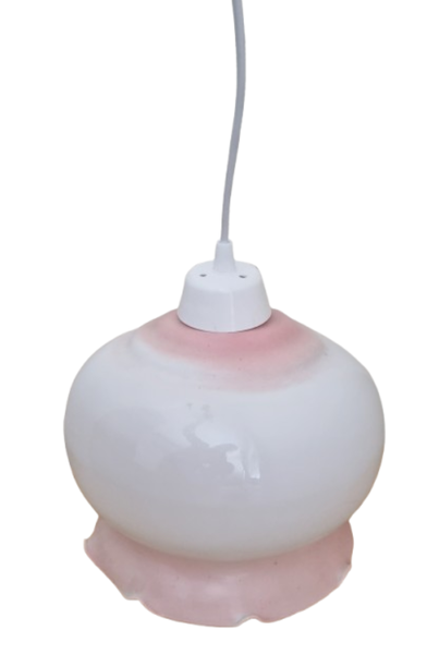 Scalloped Pink &amp; White Glass Pendant