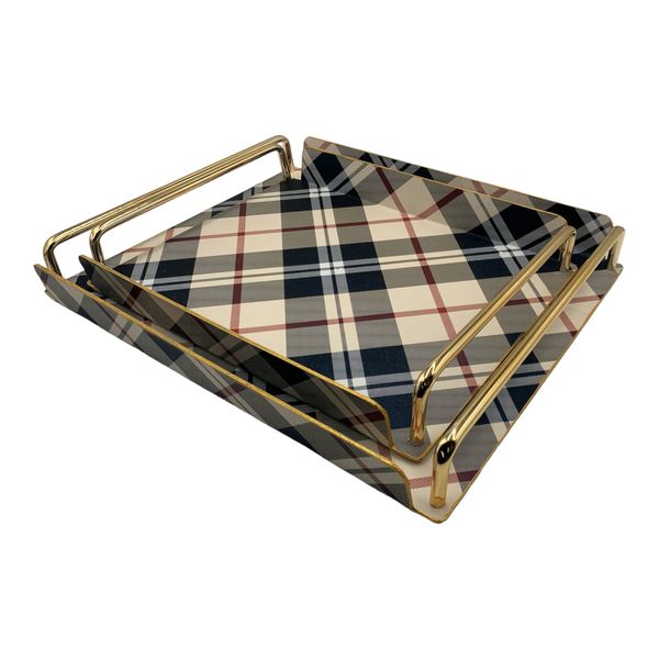 Tray 2 Piece Metal Fabric Pattern with Handle