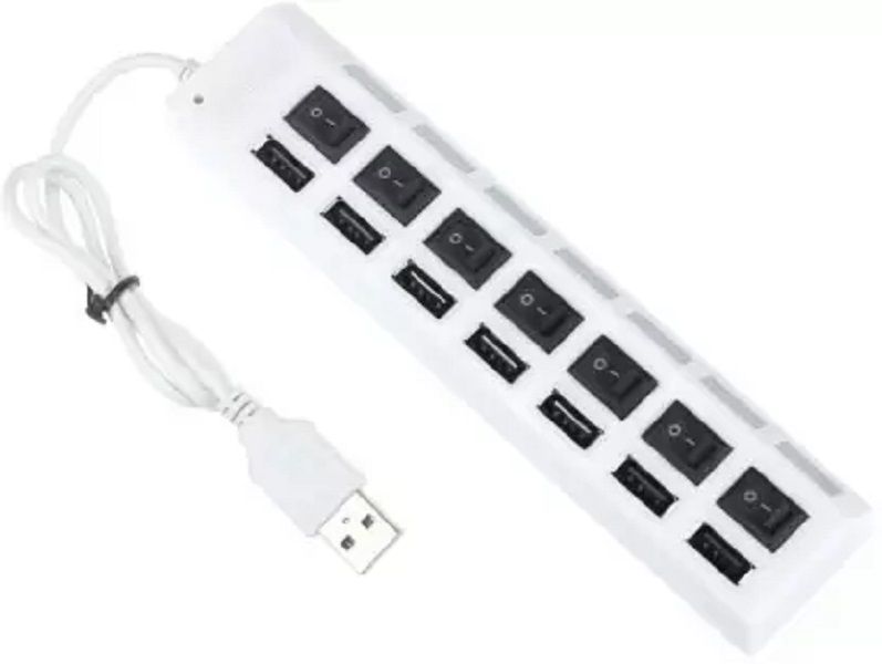 Universal 7 Port USB2.0 Hub Independent Switch LED Indicator For PC laptop