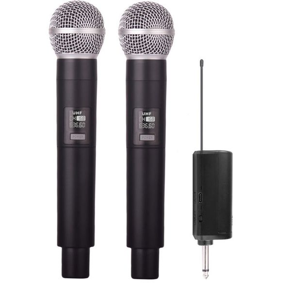 Dual UHF Wireless Karaoke Mic, 160ft Range, Rechargeable Metal Handheld