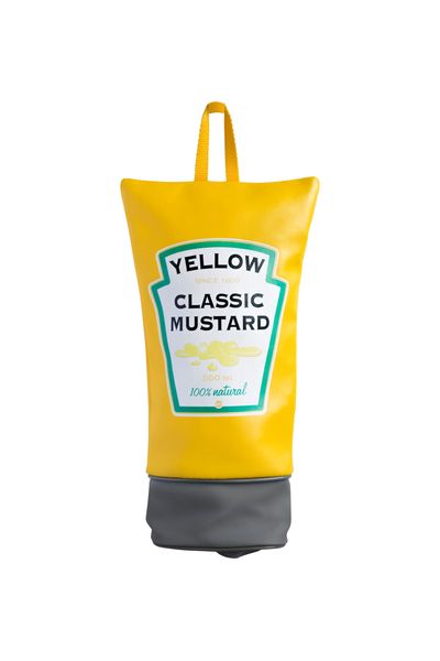 Plastic Bag Dispenser with Hanging Tag- Mustard Sauce Shaped