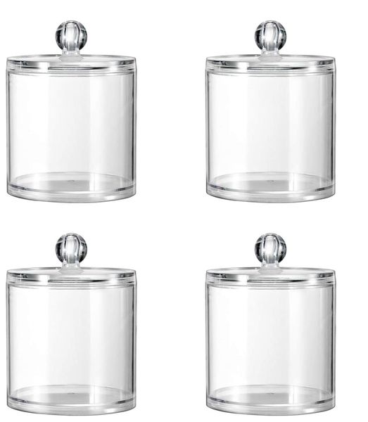 Plastic Acrylic Bathroom Vanity Countertop Canister Jars with Storage Lid - Set of 4