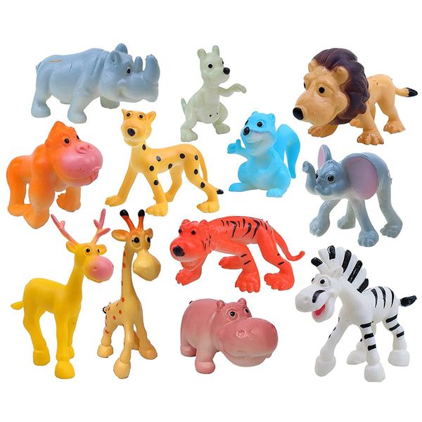 Cute Fun Cartoony Wild Animals Small Toys Collectibles Pack - 12 Pieces