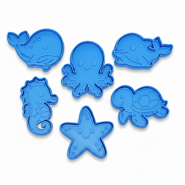 Ocean Creatures Cookie Cutter &amp; Stamp Set - 6 Piece (Medium - 8cm)