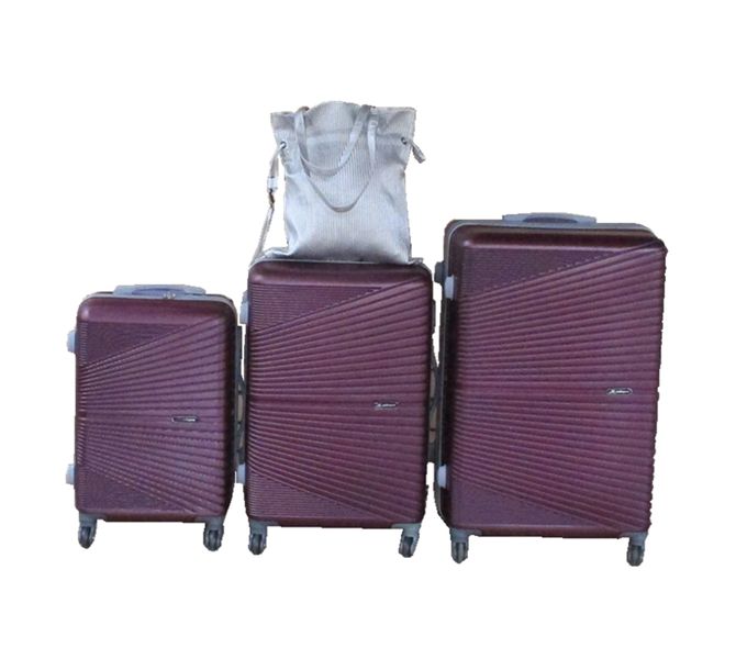 Purple 3-Piece ABS Trolley Luggage Set with Silver Lady Tote Bag