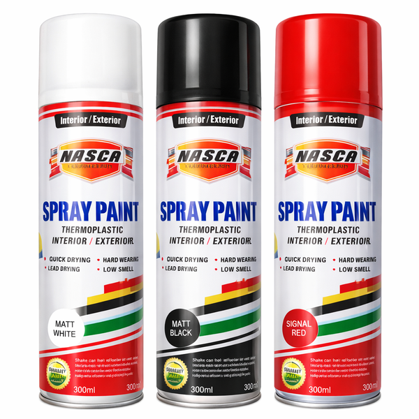 NASCA Thermoplastic Spray Paint 3 Pack 300ml Each- Matt Black, White &amp; Red