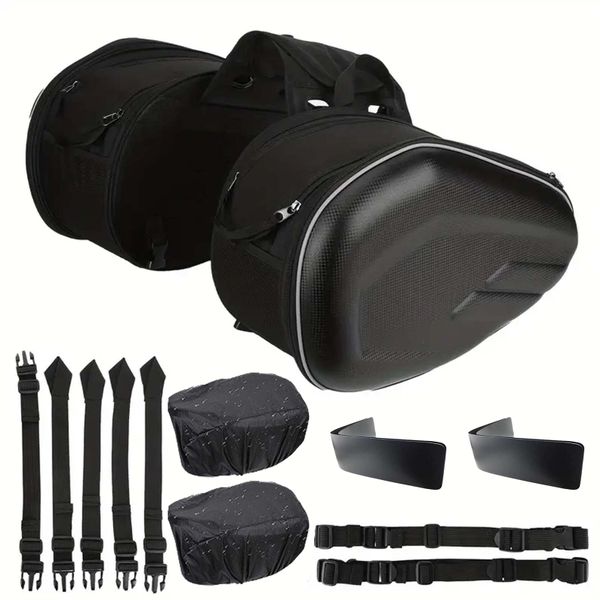 Motorcycle Saddle Bags Expandable 36L-58L Waterproof Side Luggage - Black