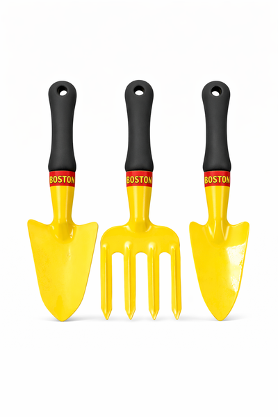 BOSTON Garden Steel 3-Piece Durable Hand Tool Set - Spade + Fork + Trowel