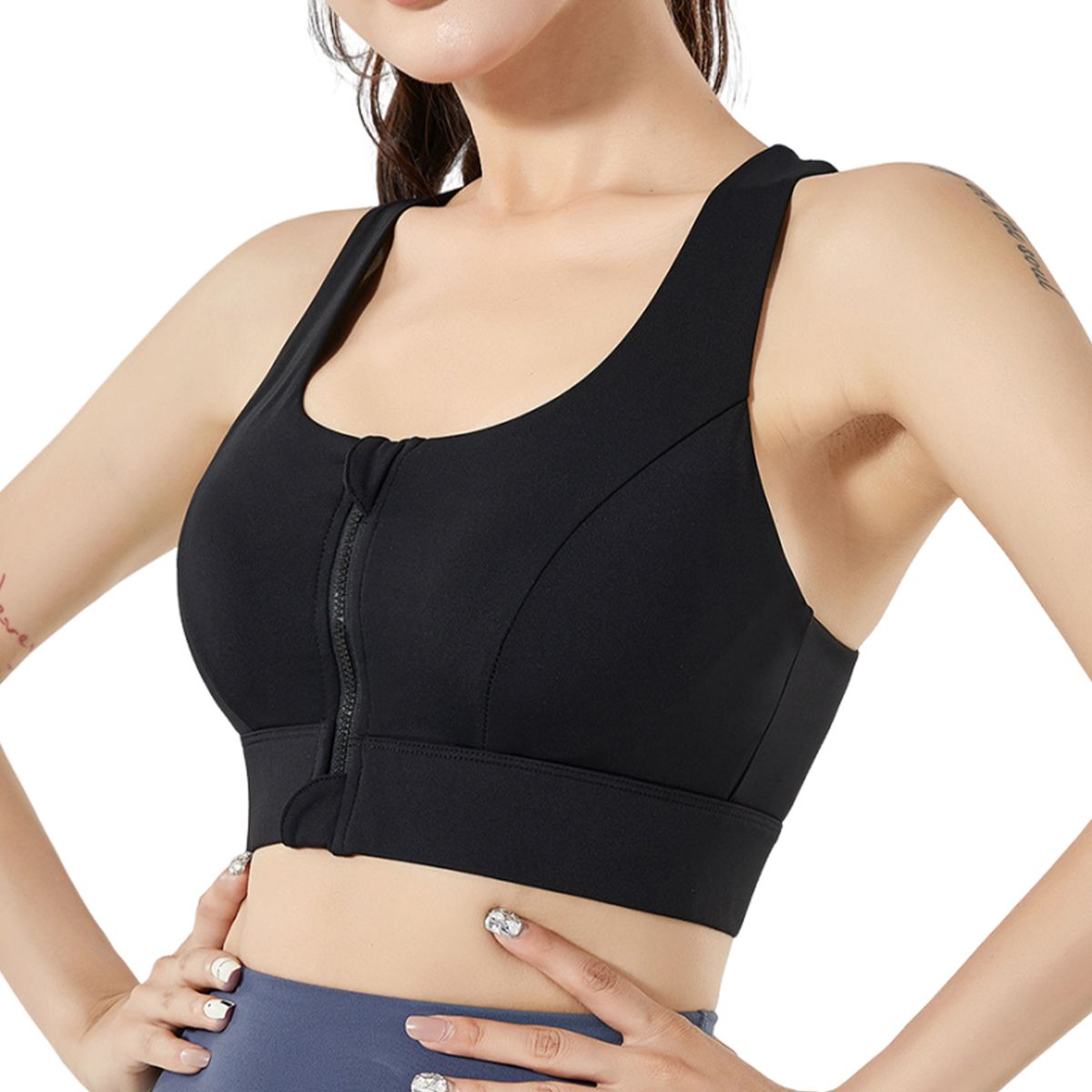 Front Zipper Sports Bra with Crisscross Back High Impact