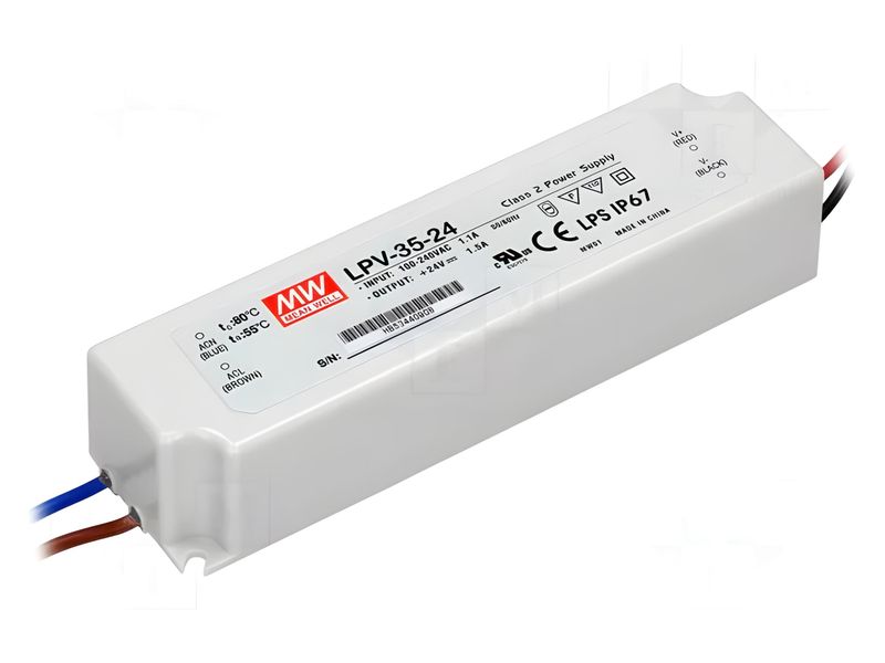 Mean Well LPV-35-24 35W 24V 1.5A LED Driver - IP67 Rated