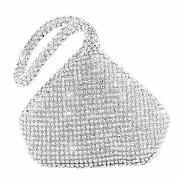 Silver Diamante Crystal Bride Clutch Purse Pouch Girl Evening Bag ...