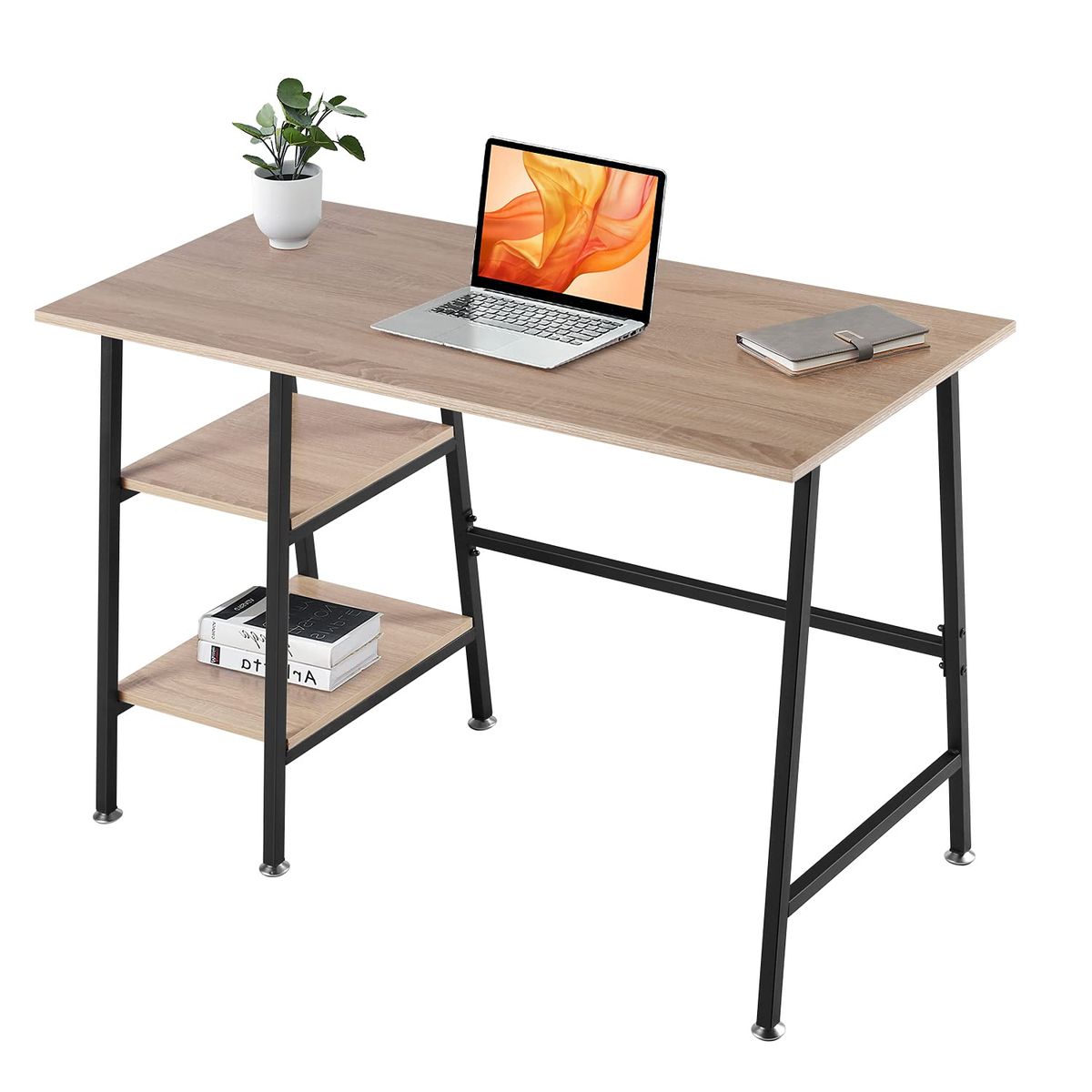 Study Writing Office Desk, Computer Desk with Shelves - Brown