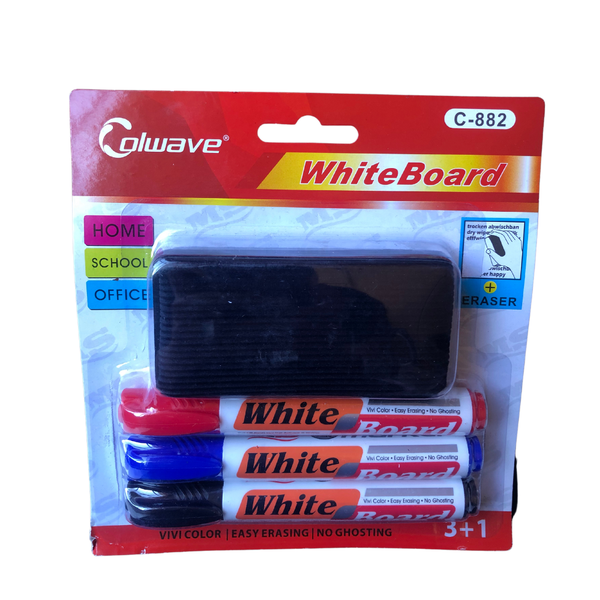 Colwave 4 Piece Whiteboard Marker &amp; Eraser Set