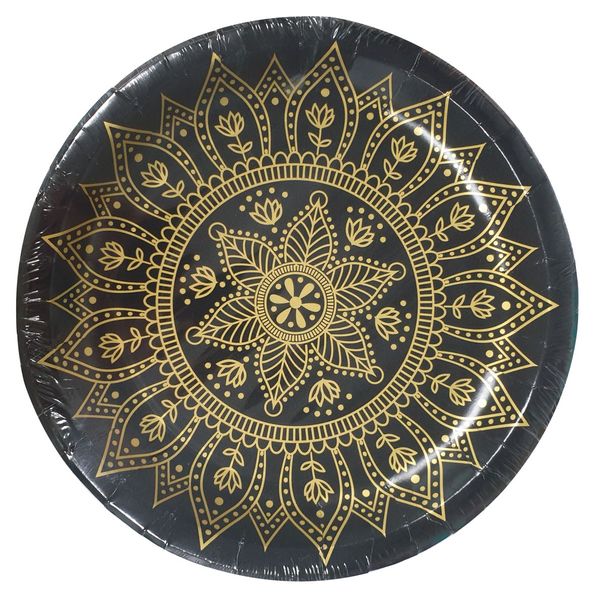 Mandala Black And Gold Paper Plate 23cm