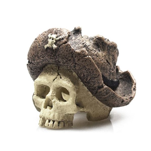 Pirate Skull Resin Decor Ornament For Fish Tank Aquariums &amp; Terrariums