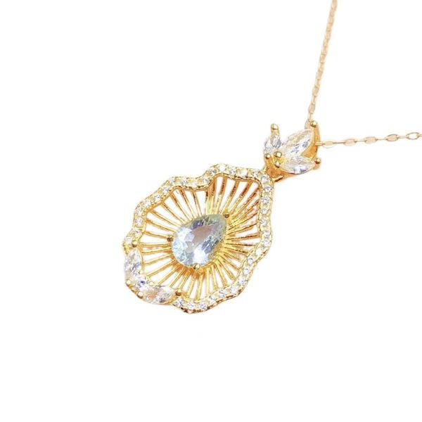 French Vintage Teardrop Pendant Inlaid With Aquamarine