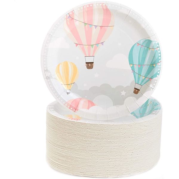 Topika-80 Pack Hot Air Balloon Party Paper Plates for Baby Shower Birthdays