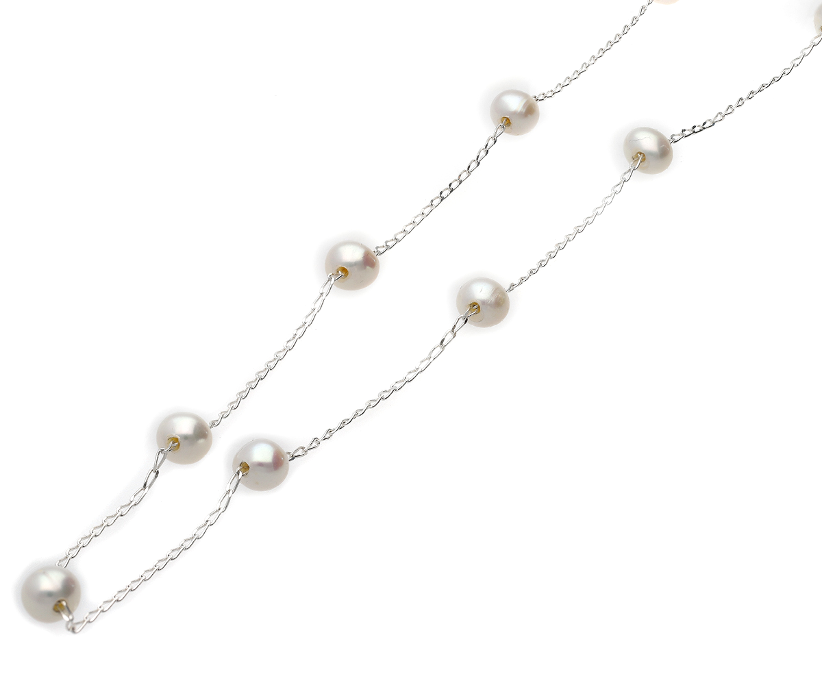 Silver Chain with 6mm White Pearls | Shop Today. Get it Tomorrow ...