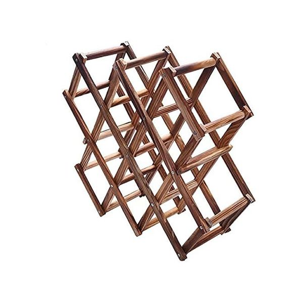 10 Bottle Countertop Folding Wooden Wine Rack Holder