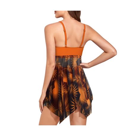 Olive Tree - Ladies 2-Piece V Neck Mesh Swimdress With Boyshorts - Orange, Shop Today. Get it Tomorrow!