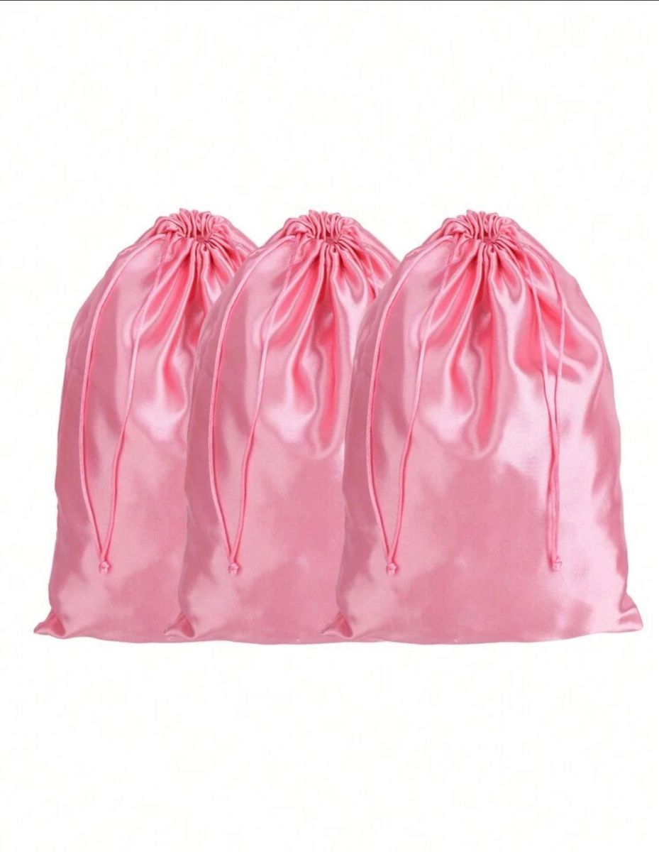 3pc Pink Satin Wig Storage Bags - Reusable Travel Pouch | Isolanda Naturals